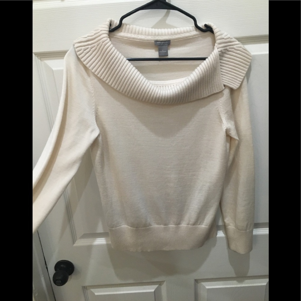Anne Taylor Ivory Merino Blend Cowl-Neck Sweater